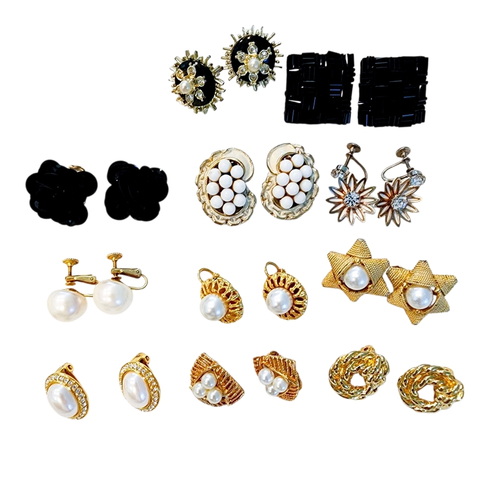 Vintage Earring Bundle 11 Pairs Vintage Clip-on Earrings - Marvella, Monet, More